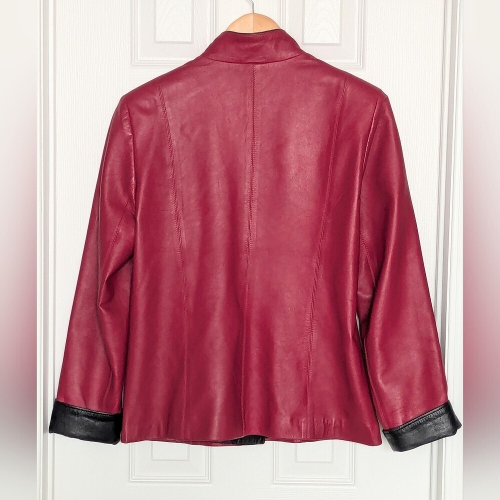A Pop of Color! Venus Women's Red Button-Down Leather Jacket - Picture 7 of 15